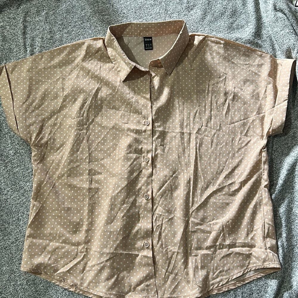 Taupe colour with white polka dot blouse by Shein , size M
